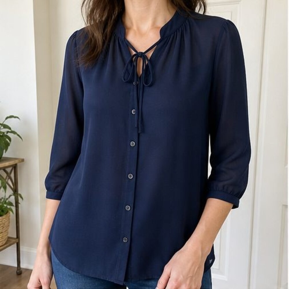Navy Ruffle Blouse - Picture 2 of 6